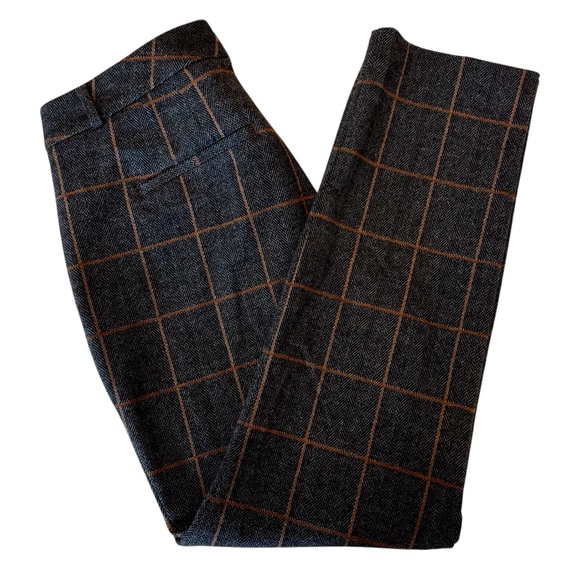 White House Black Market WHBM Elle Slim Plaid Trouser Pants Gray Windowpane Grey - Picture 1 of 13